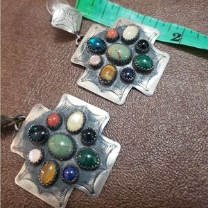 Multi Stone Signed Sterling Silver Earrings